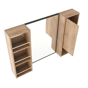 English Elm 39.4 Inch Wall Mounted Bathroom Mirror Cabinet with Adjustable Shelves and Plywood Build W999S00565