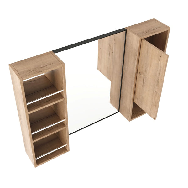 English Elm 39.4 Inch Wall Mounted Bathroom Mirror Cabinet with Adjustable Shelves and Plywood Build W999S00565