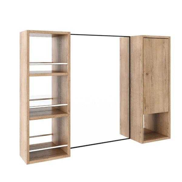 English Elm 39.4 Inch Wall Mounted Bathroom Mirror Cabinet with Adjustable Shelves and Plywood Build W999S00565