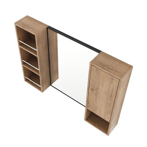 English Elm 39.4 Inch Wall Mounted Bathroom Mirror Cabinet with Adjustable Shelves and Plywood Build W999S00565