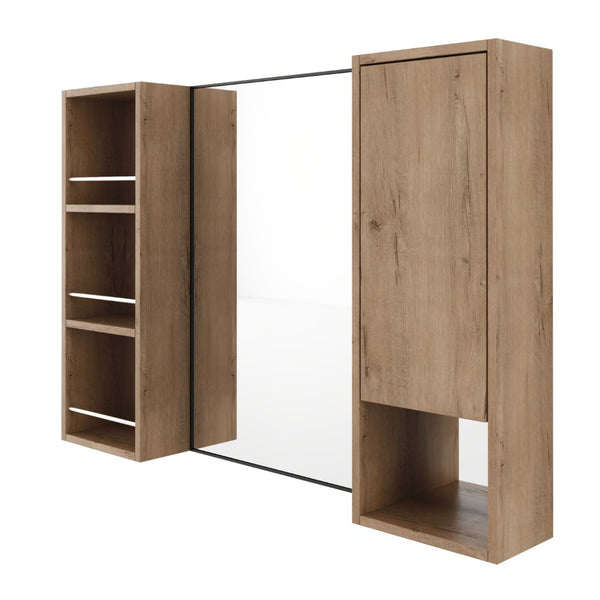 English Elm 39.4 Inch Wall Mounted Bathroom Mirror Cabinet with Adjustable Shelves and Plywood Build W999S00565