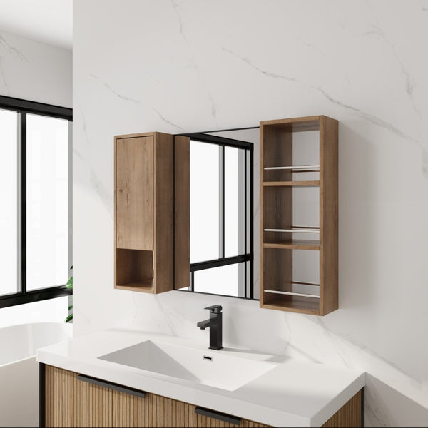 English Elm 39.4 Inch Wall Mounted Bathroom Mirror Cabinet with Adjustable Shelves and Plywood Build W999S00565