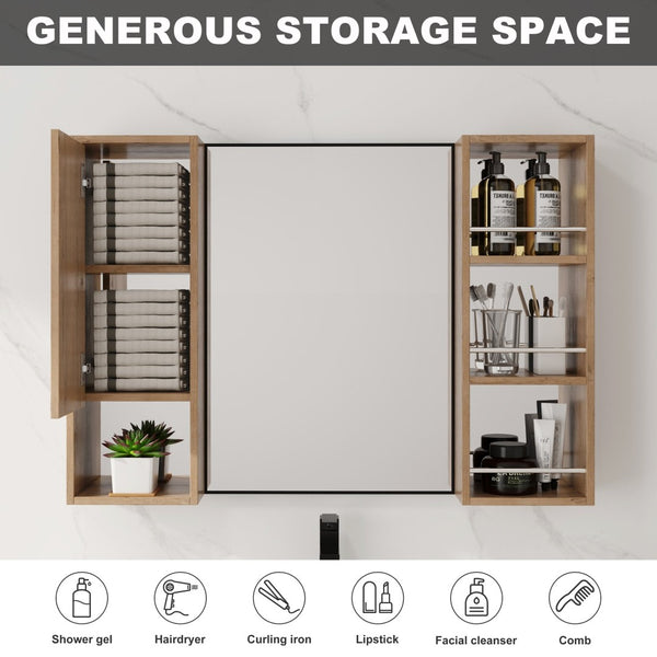 English Elm 39.4 Inch Wall Mounted Bathroom Mirror Cabinet with Adjustable Shelves and Plywood Build W999S00565