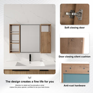 English Elm 39.4 Inch Wall Mounted Bathroom Mirror Cabinet with Adjustable Shelves and Plywood Build W999S00565