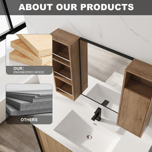 English Elm 39.4 Inch Wall Mounted Bathroom Mirror Cabinet with Adjustable Shelves and Plywood Build W999S00565