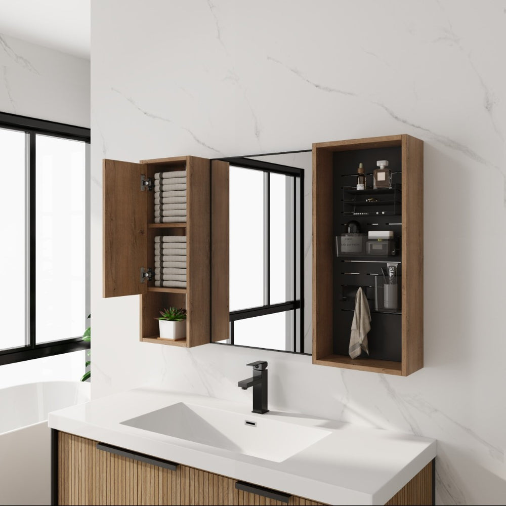 English Elm 41.3 Inch Wall Mounted Bathroom Medicine Cabinet with Mirrored Door and Adjustable Shelves W999S00566