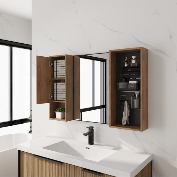 English Elm 41.3 Inch Wall Mounted Bathroom Medicine Cabinet with Mirrored Door and Adjustable Shelves W999S00566