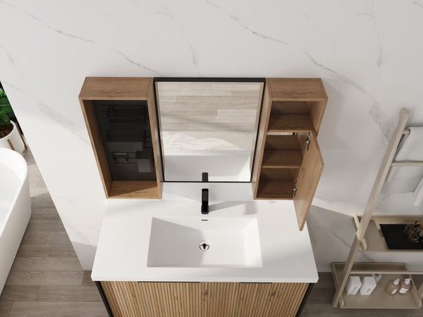 English Elm 41.3 Inch Wall Mounted Bathroom Medicine Cabinet with Mirrored Door and Adjustable Shelves W999S00566