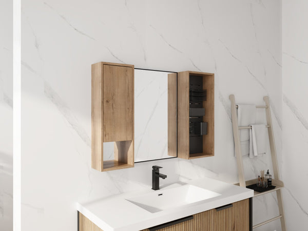 English Elm 41.3 Inch Wall Mounted Bathroom Medicine Cabinet with Mirrored Door and Adjustable Shelves W999S00566