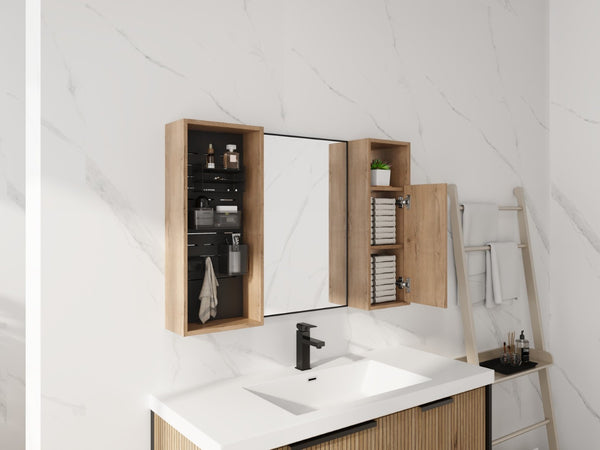 English Elm 41.3 Inch Wall Mounted Bathroom Medicine Cabinet with Mirrored Door and Adjustable Shelves W999S00566