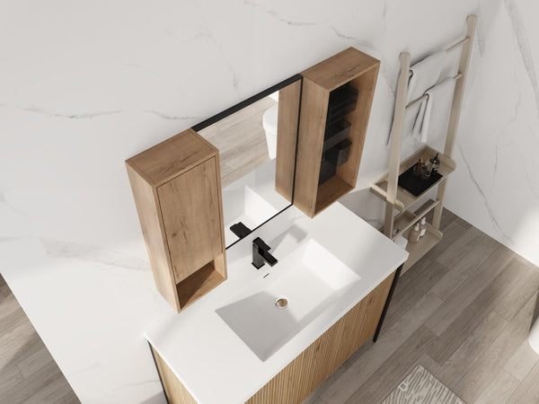 English Elm 41.3 Inch Wall Mounted Bathroom Medicine Cabinet with Mirrored Door and Adjustable Shelves W999S00566