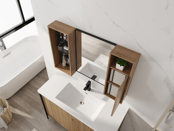 English Elm 41.3 Inch Wall Mounted Bathroom Medicine Cabinet with Mirrored Door and Adjustable Shelves W999S00566