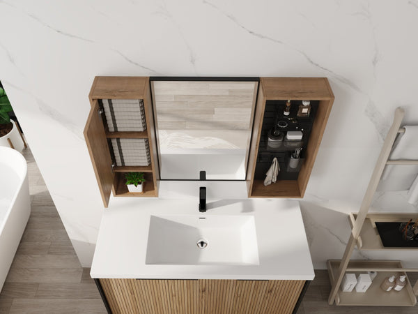 English Elm 41.3 Inch Wall Mounted Bathroom Medicine Cabinet with Mirrored Door and Adjustable Shelves W999S00566