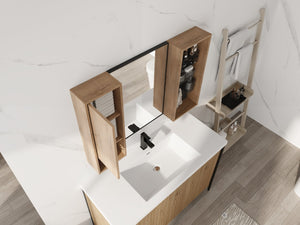 English Elm 41.3 Inch Wall Mounted Bathroom Medicine Cabinet with Mirrored Door and Adjustable Shelves W999S00566
