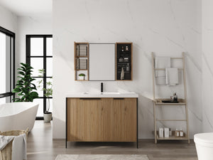 English Elm 41.3 Inch Wall Mounted Bathroom Medicine Cabinet with Mirrored Door and Adjustable Shelves W999S00566