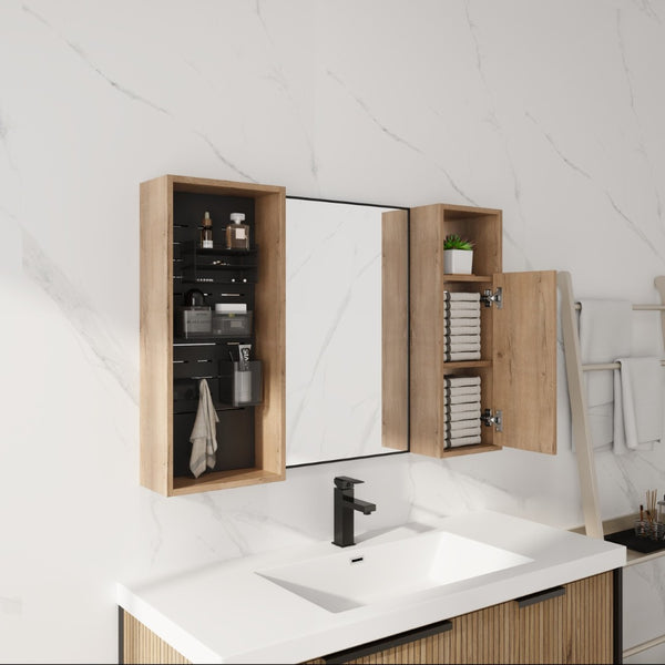 English Elm 41.3 Inch Wall Mounted Bathroom Medicine Cabinet with Mirrored Door and Adjustable Shelves W999S00566