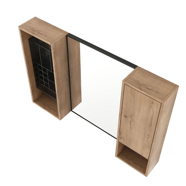 English Elm 41.3 Inch Wall Mounted Bathroom Medicine Cabinet with Mirrored Door and Adjustable Shelves W999S00566