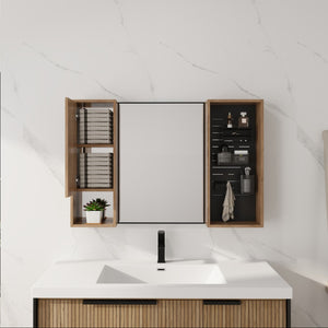 English Elm 41.3 Inch Wall Mounted Bathroom Medicine Cabinet with Mirrored Door and Adjustable Shelves W999S00566