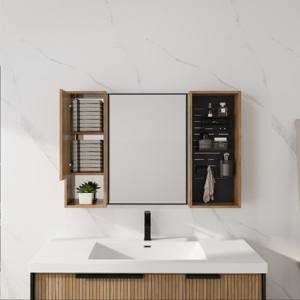 English Elm 41.3 Inch Wall Mounted Bathroom Medicine Cabinet with Mirrored Door and Adjustable Shelves W999S00566
