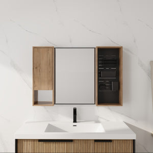 English Elm 41.3 Inch Wall Mounted Bathroom Medicine Cabinet with Mirrored Door and Adjustable Shelves W999S00566