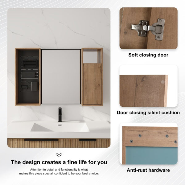 English Elm 41.3 Inch Wall Mounted Bathroom Medicine Cabinet with Mirrored Door and Adjustable Shelves W999S00566