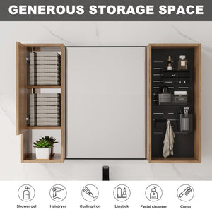 English Elm 41.3 Inch Wall Mounted Bathroom Medicine Cabinet with Mirrored Door and Adjustable Shelves W999S00566
