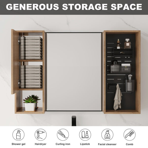 English Elm 41.3 Inch Wall Mounted Bathroom Medicine Cabinet with Mirrored Door and Adjustable Shelves W999S00566