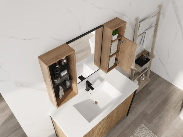 English Elm 41.3 Inch Wall Mounted Bathroom Medicine Cabinet with Mirrored Door and Adjustable Shelves W999S00566