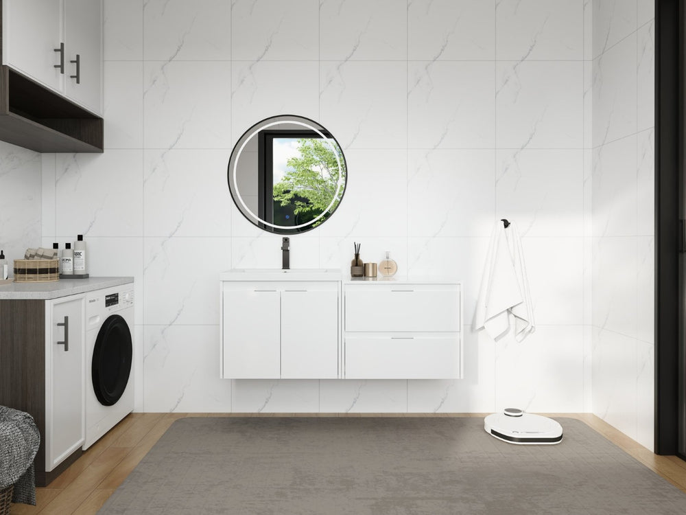 English Elm 48 Inch Floating Modular Bathroom Vanity with Gel Coat Sink and Plywood Cabinets W999S00567