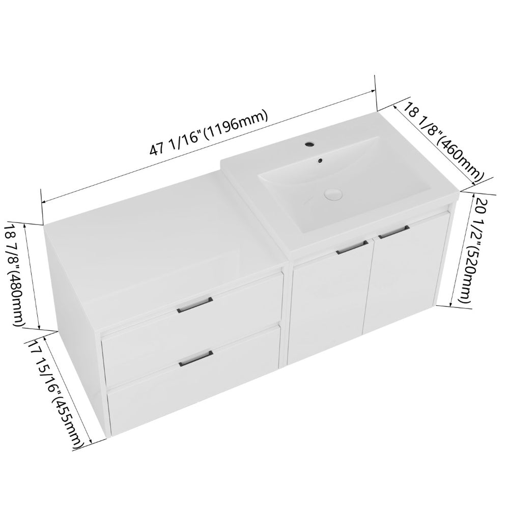English Elm 48 Inch Floating Modular Bathroom Vanity with Gel Coat Sink and Plywood Cabinets W999S00567