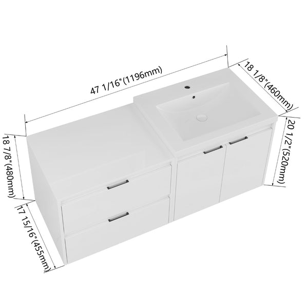 English Elm 48 Inch Floating Modular Bathroom Vanity with Gel Coat Sink and Plywood Cabinets W999S00567