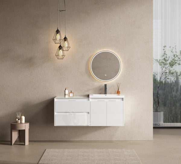 English Elm 48 Inch Floating Modular Bathroom Vanity with Gel Coat Sink and Plywood Cabinets W999S00567