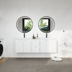 English Elm 60 Inch Wall Mount Double Sink Vanity Glossy White Plywood with Soft Close Storage W999S00568