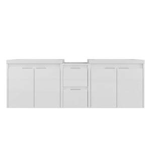 English Elm 60 Inch Wall Mount Double Sink Vanity Glossy White Plywood with Soft Close Storage W999S00568