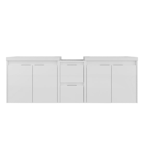 English Elm 60 Inch Wall Mount Double Sink Vanity Glossy White Plywood with Soft Close Storage W999S00568