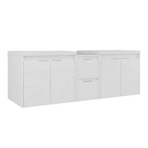 English Elm 60 Inch Wall Mount Double Sink Vanity Glossy White Plywood with Soft Close Storage W999S00568