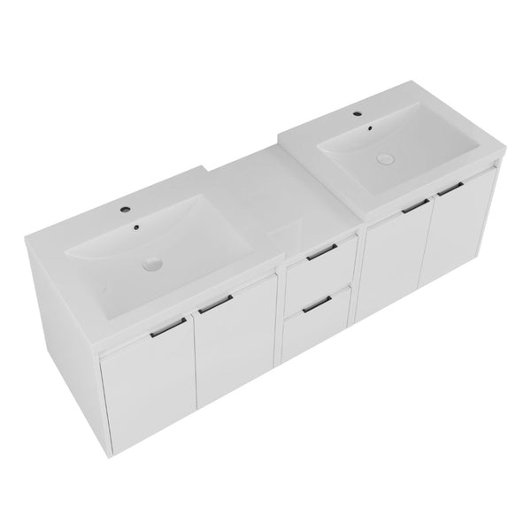 English Elm 60 Inch Wall Mount Double Sink Vanity Glossy White Plywood with Soft Close Storage W999S00568
