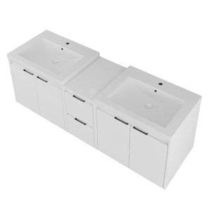 English Elm 60 Inch Wall Mount Double Sink Vanity Glossy White Plywood with Soft Close Storage W999S00568