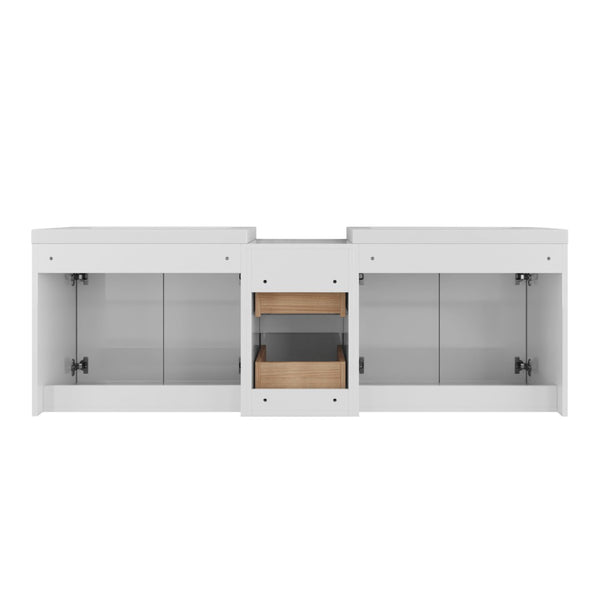 English Elm 60 Inch Wall Mount Double Sink Vanity Glossy White Plywood with Soft Close Storage W999S00568