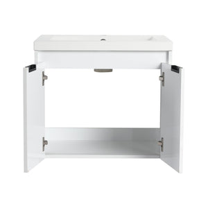 English Elm 60 Inch Wall Mount Double Sink Vanity Glossy White Plywood with Soft Close Storage W999S00568