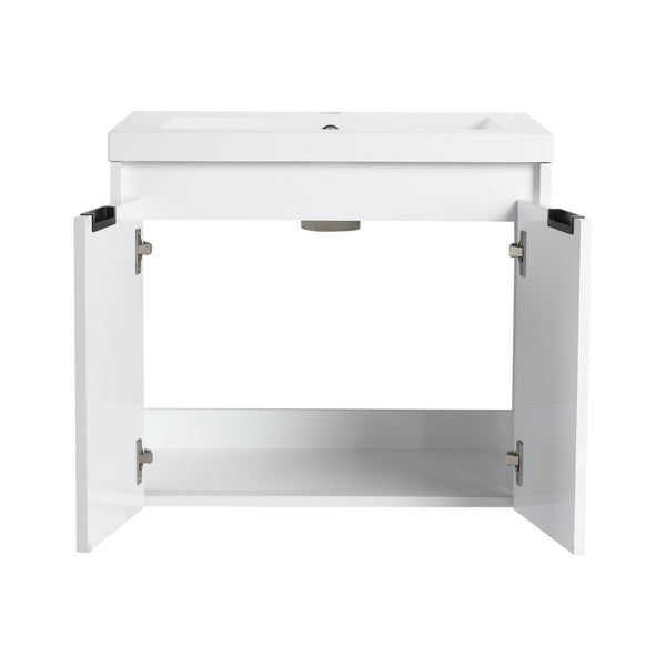 English Elm 60 Inch Wall Mount Double Sink Vanity Glossy White Plywood with Soft Close Storage W999S00568