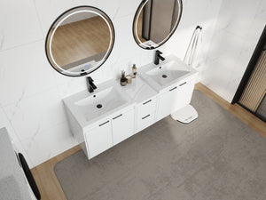 English Elm 60 Inch Wall Mount Double Sink Vanity Glossy White Plywood with Soft Close Storage W999S00568