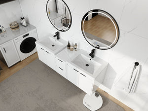 English Elm 60 Inch Wall Mount Double Sink Vanity Glossy White Plywood with Soft Close Storage W999S00568