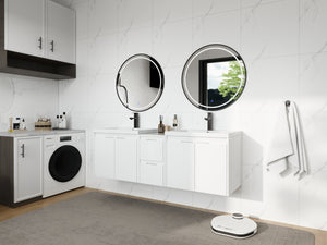 English Elm 60 Inch Wall Mount Double Sink Vanity Glossy White Plywood with Soft Close Storage W999S00568