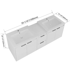 English Elm 60 Inch Wall Mount Double Sink Vanity Glossy White Plywood with Soft Close Storage W999S00568