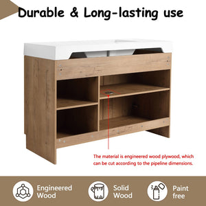 English Elm 48 Inch Freestanding Bathroom Vanity with Resin Sink Oak Finish Soft Close Doors W999S00569