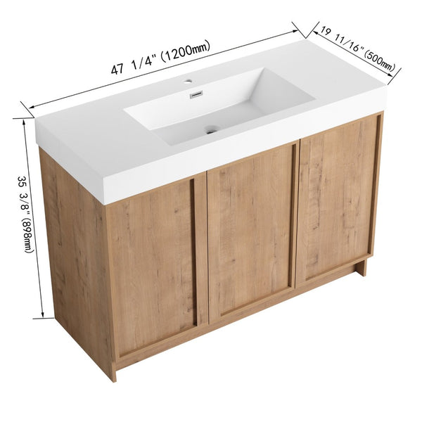 English Elm 48 Inch Freestanding Bathroom Vanity with Resin Sink Oak Finish Soft Close Doors W999S00569