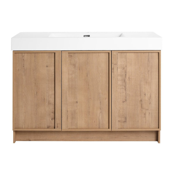 English Elm 48 Inch Freestanding Bathroom Vanity with Resin Sink Oak Finish Soft Close Doors W999S00569