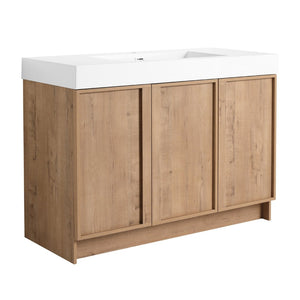 English Elm 48 Inch Freestanding Bathroom Vanity with Resin Sink Oak Finish Soft Close Doors W999S00569