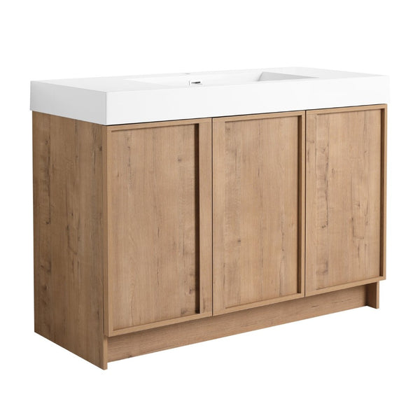 English Elm 48 Inch Freestanding Bathroom Vanity with Resin Sink Oak Finish Soft Close Doors W999S00569